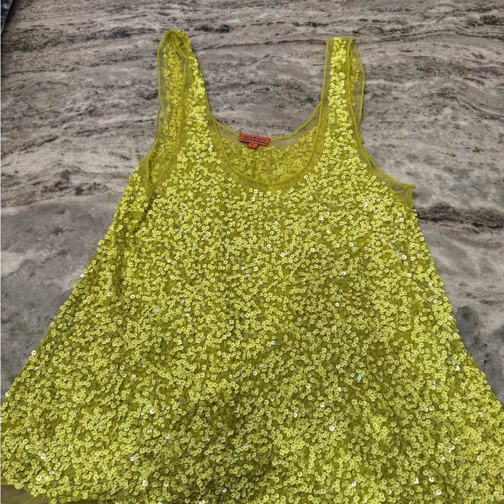 Chan Luu Neon Yellow Sequin Scoop Tank